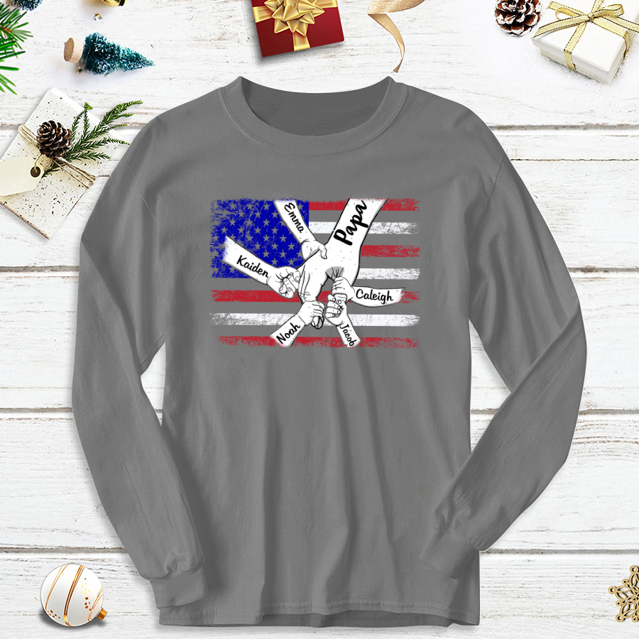 Personalized Papa Grandkids Flag Longsleeve