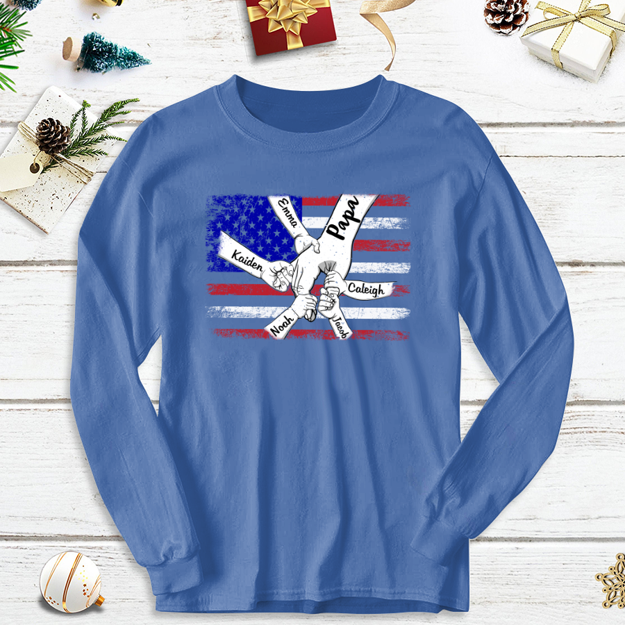 Personalized Papa Grandkids Flag Longsleeve