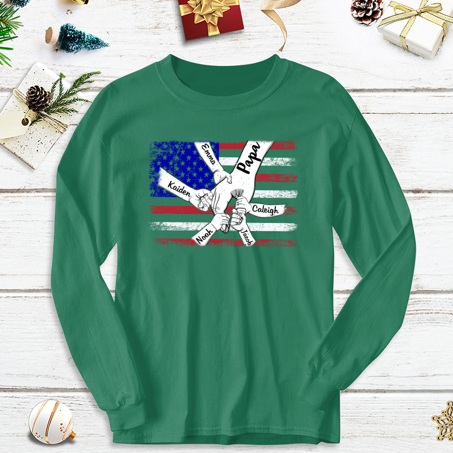 Personalized Papa Grandkids Flag Longsleeve