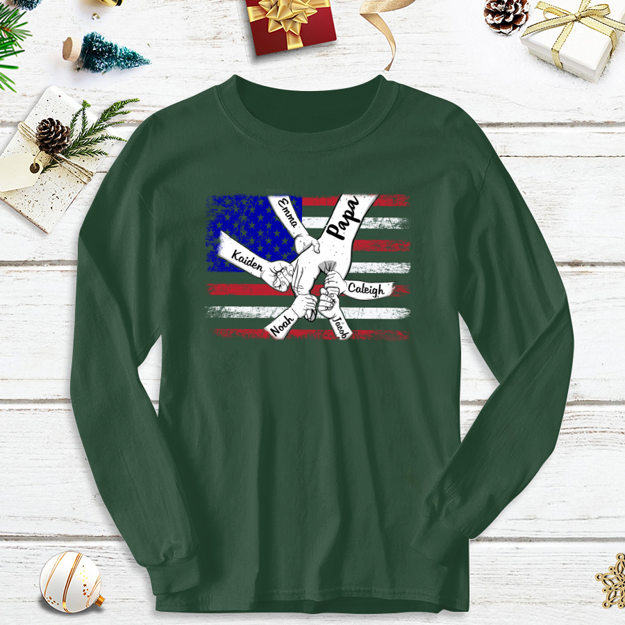 Personalized Papa Grandkids Flag Longsleeve