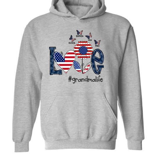 Personalized love grandma life usa butterfly Hoodie