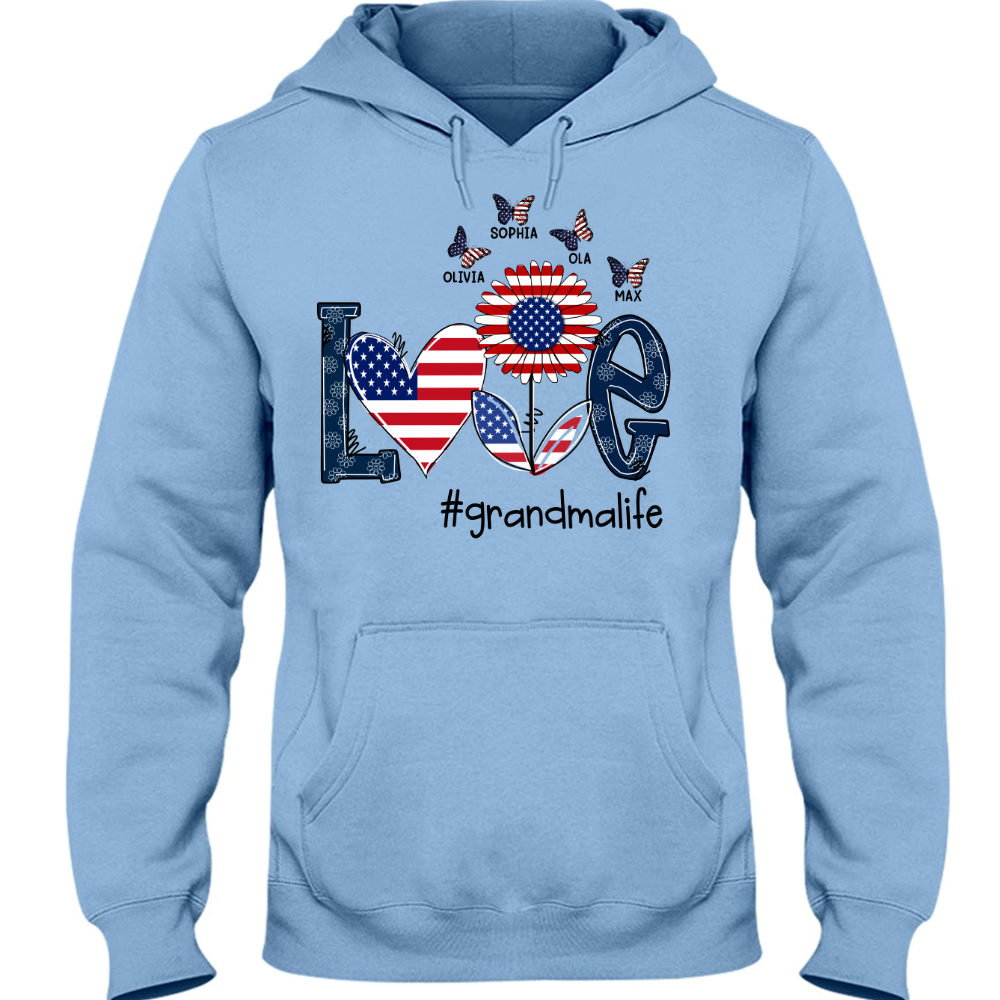 Personalized love grandma life usa butterfly Hoodie