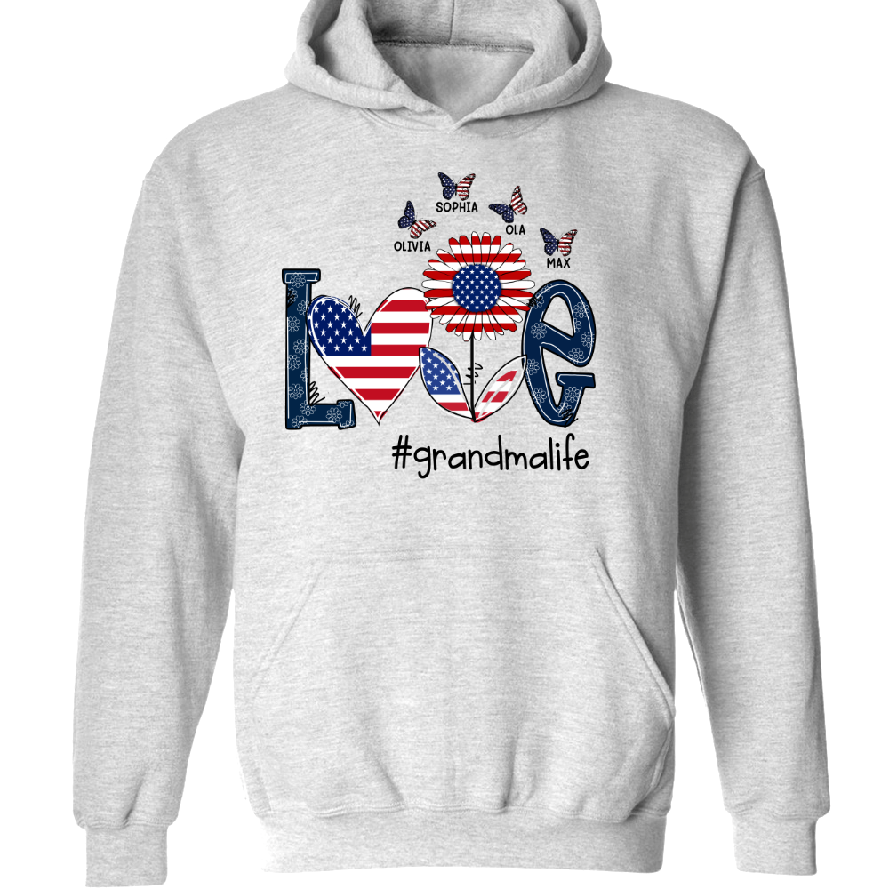 Personalized love grandma life usa butterfly Hoodie