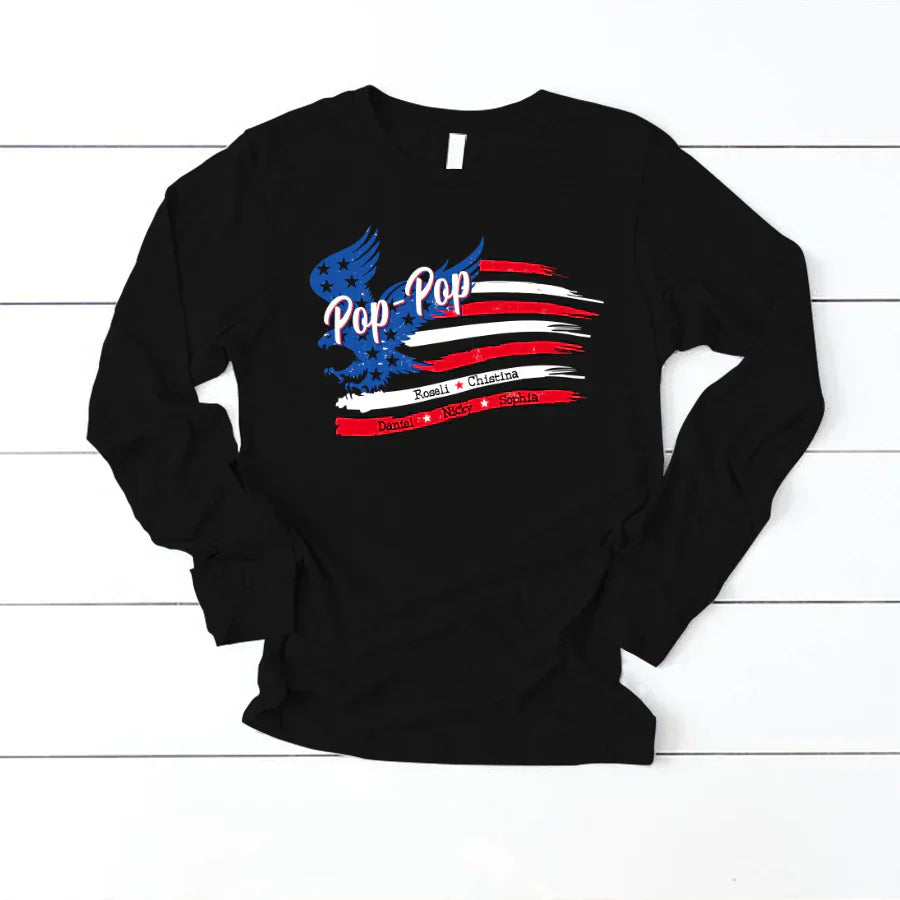 PopPop With Grandkids Names 4th Of July CTL94 Longsleeve