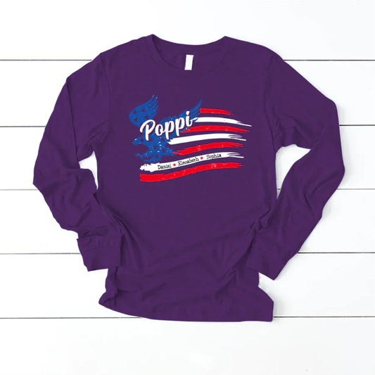 Poppi With Grandkids Names 4th Of July CTL94 Longsleeve