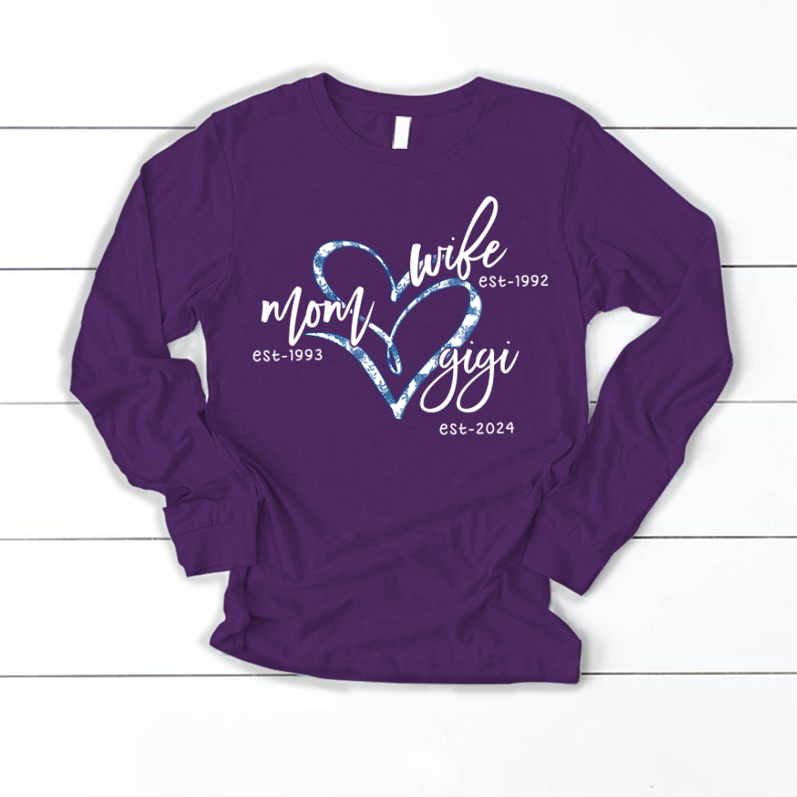 Wife Mom Gigi Est Year Blue Flower Longsleeve