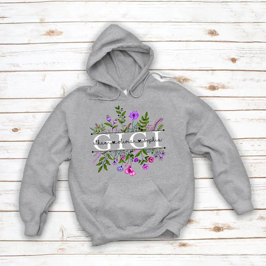 Wildflowers Gigi And Grandkids Watercolor Hoodie