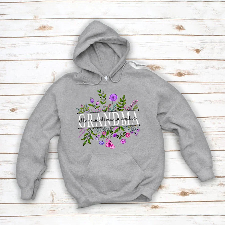Wildflowers Grandma And Grandkids Watercolor Hoodie