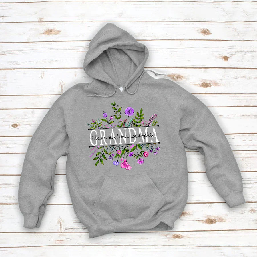 Wildflowers Grandma And Grandkids Watercolor Hoodie