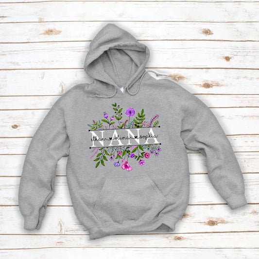 Wildflowers Nana And Grandkids Watercolor Hoodie