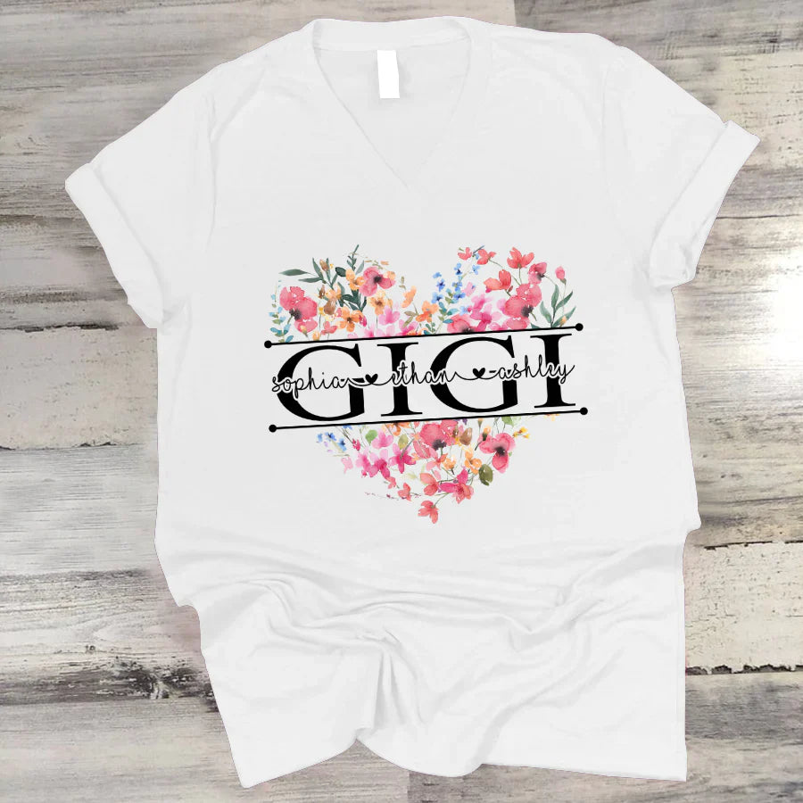 Wildflowers Watercolor Floral Gigi And Grandkids CTH01 V-Neck