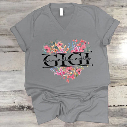Wildflowers Watercolor Floral Gigi And Grandkids CTH01 V-Neck