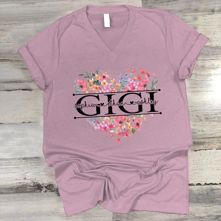 Wildflowers Watercolor Floral Gigi And Grandkids CTH01 V-Neck