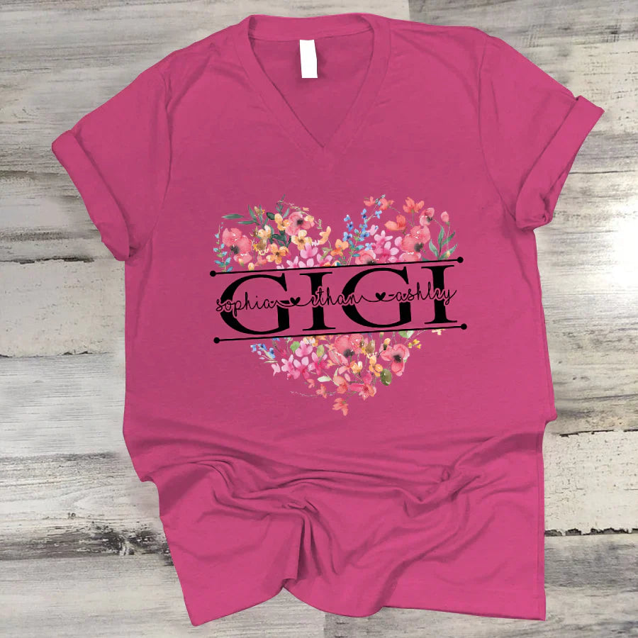 Wildflowers Watercolor Floral Gigi And Grandkids CTH01 V-Neck