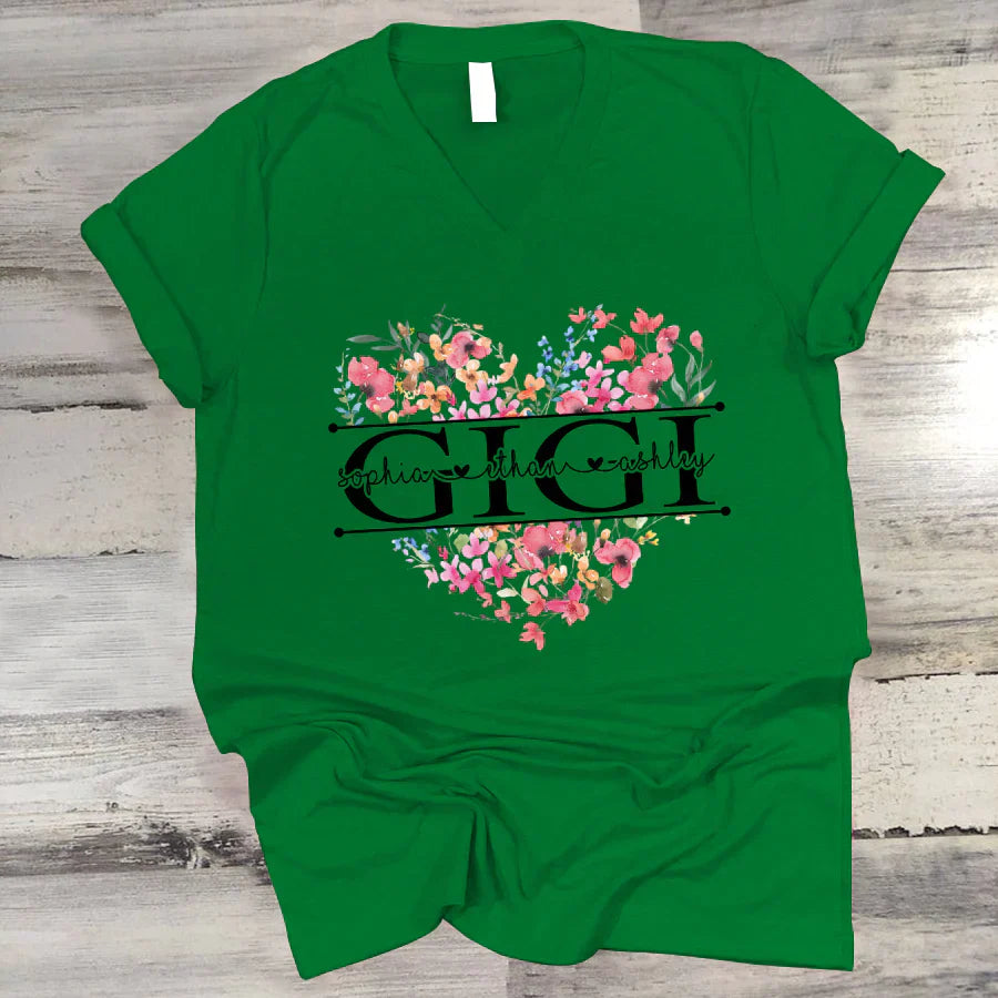 Wildflowers Watercolor Floral Gigi And Grandkids CTH01 V-Neck
