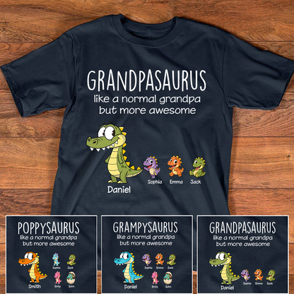 Personalized Grandpasaurus Dinosaur Shirt with Custom Kids Names, Funny Grandpa Family T Shirt for Papa Grandfather, Father's Day Birthday Gift