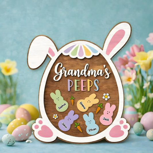 Personalized Easter Wooden Plaque - Custom Family Names with Bunny Design for Grandma, Spring Decor Gift