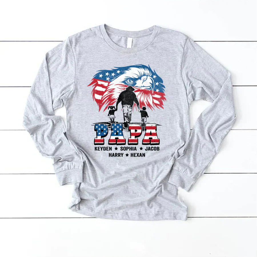 American Eagle Flag Papa And Grandkids CTH01 Longsleeve