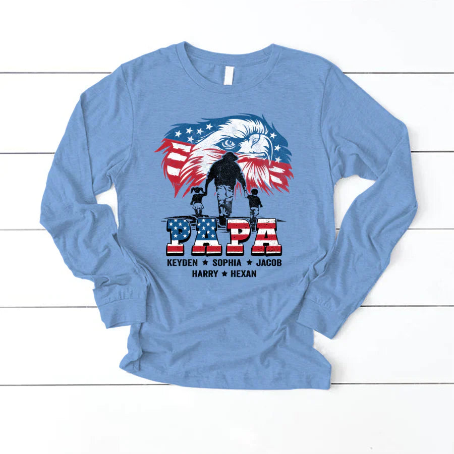 American Eagle Flag Papa And Grandkids CTH01 Longsleeve