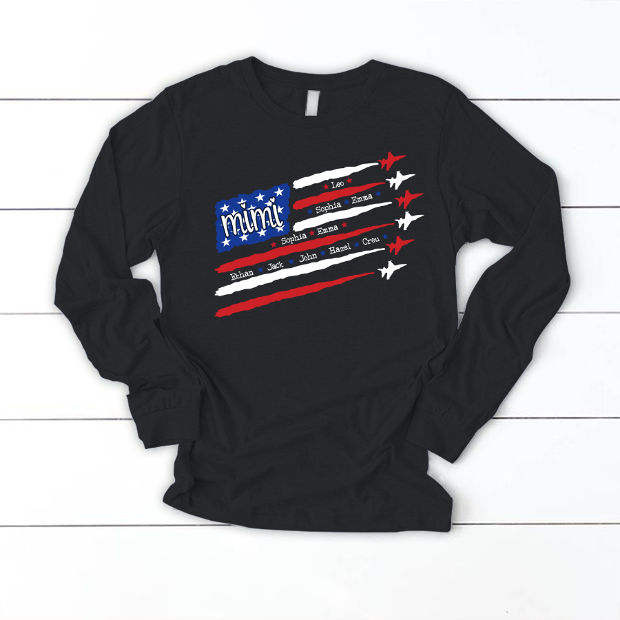 American Flag Jet Fighter 4th of july Mimi with grandmakids CL01 Longsleeve