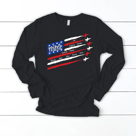 American Flag Jet Fighter 4th of july Mimi with grandmakids CL01 Longsleeve