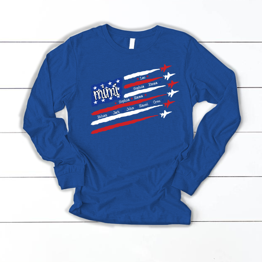 American Flag Jet Fighter 4th of july Mimi with grandmakids CL01 Longsleeve