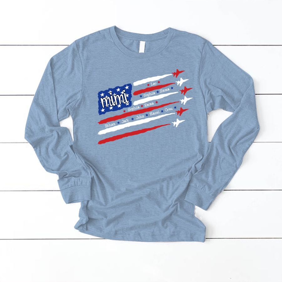 American Flag Jet Fighter 4th of july Mimi with grandmakids CL01 Longsleeve