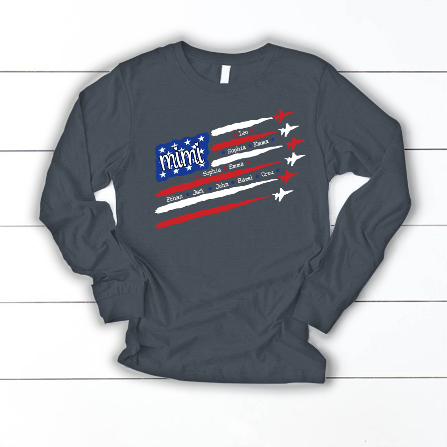 American Flag Jet Fighter 4th of july Mimi with grandmakids CL01 Longsleeve