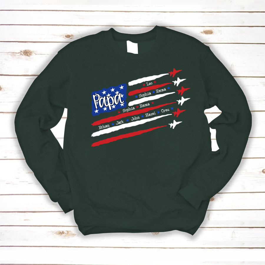 American Flag Jet Fighter 4th of july Papa with kids CL01 Sweatshirt