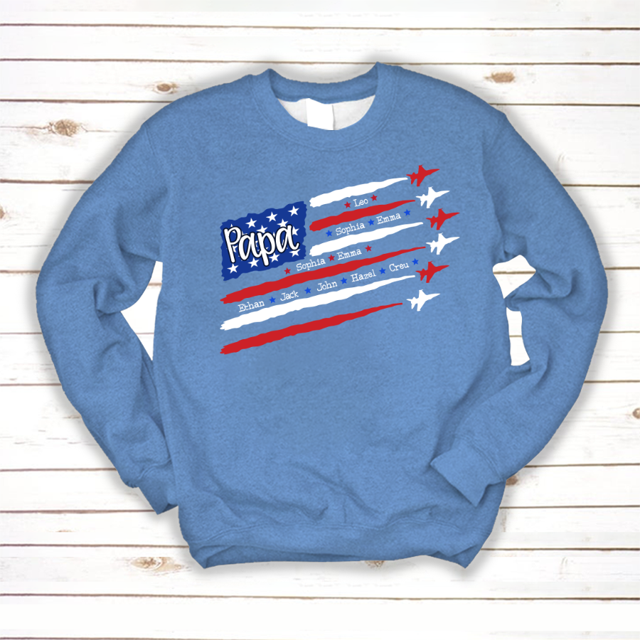 American Flag Jet Fighter 4th of july Papa with kids CL01 Sweatshirt