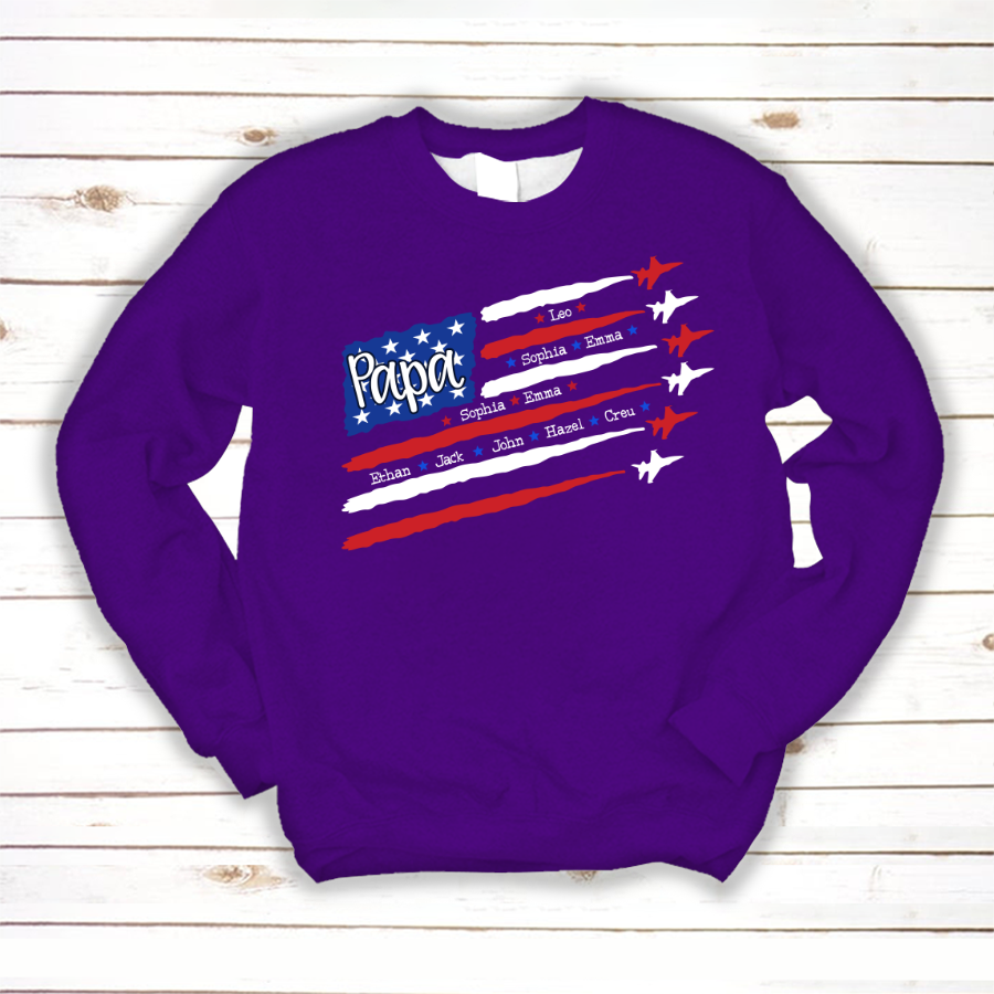 American Flag Jet Fighter 4th of july Papa with kids CL01 Sweatshirt