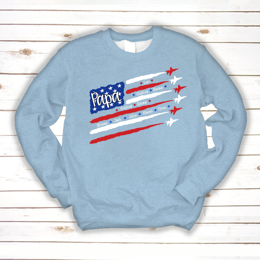 American Flag Jet Fighter 4th of july Papa with kids CL01 Sweatshirt