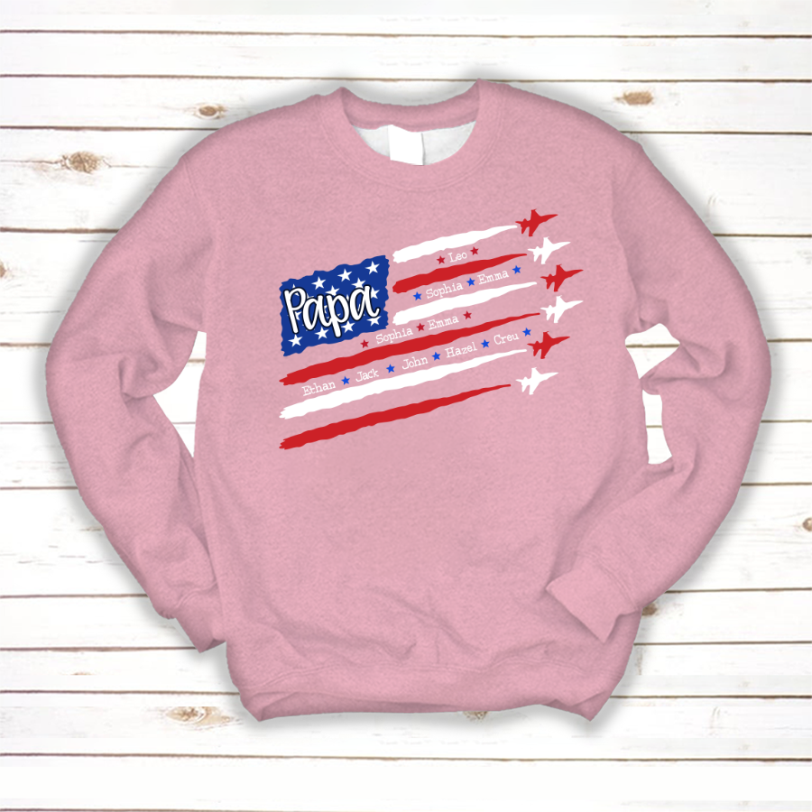 American Flag Jet Fighter 4th of july Papa with kids CL01 Sweatshirt