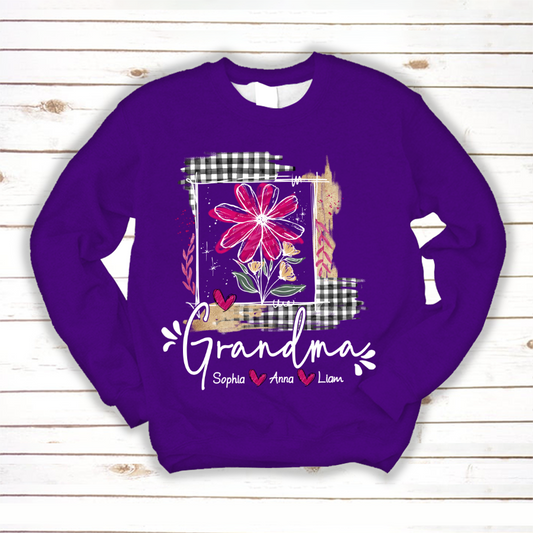 Artistic Checkered Wildflowers As A Gift For Grandma And Kids LTP01 Sweatshirt