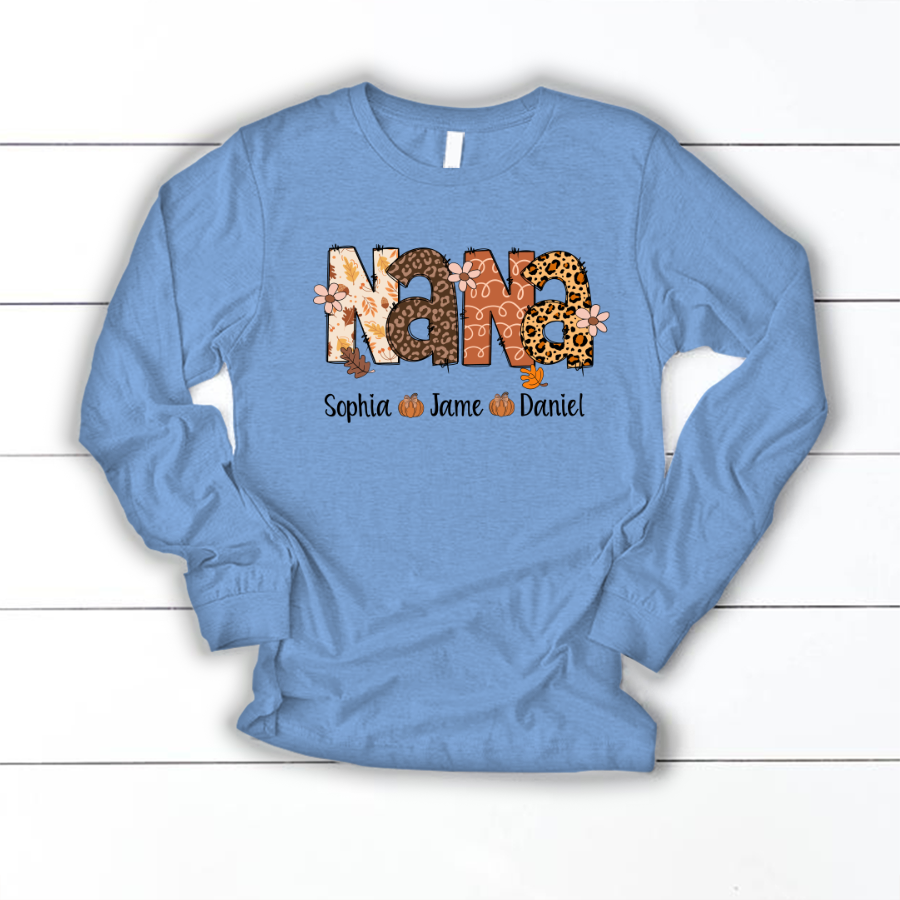 Autumn Leopard Nana And Grandkids Personalized Shirt