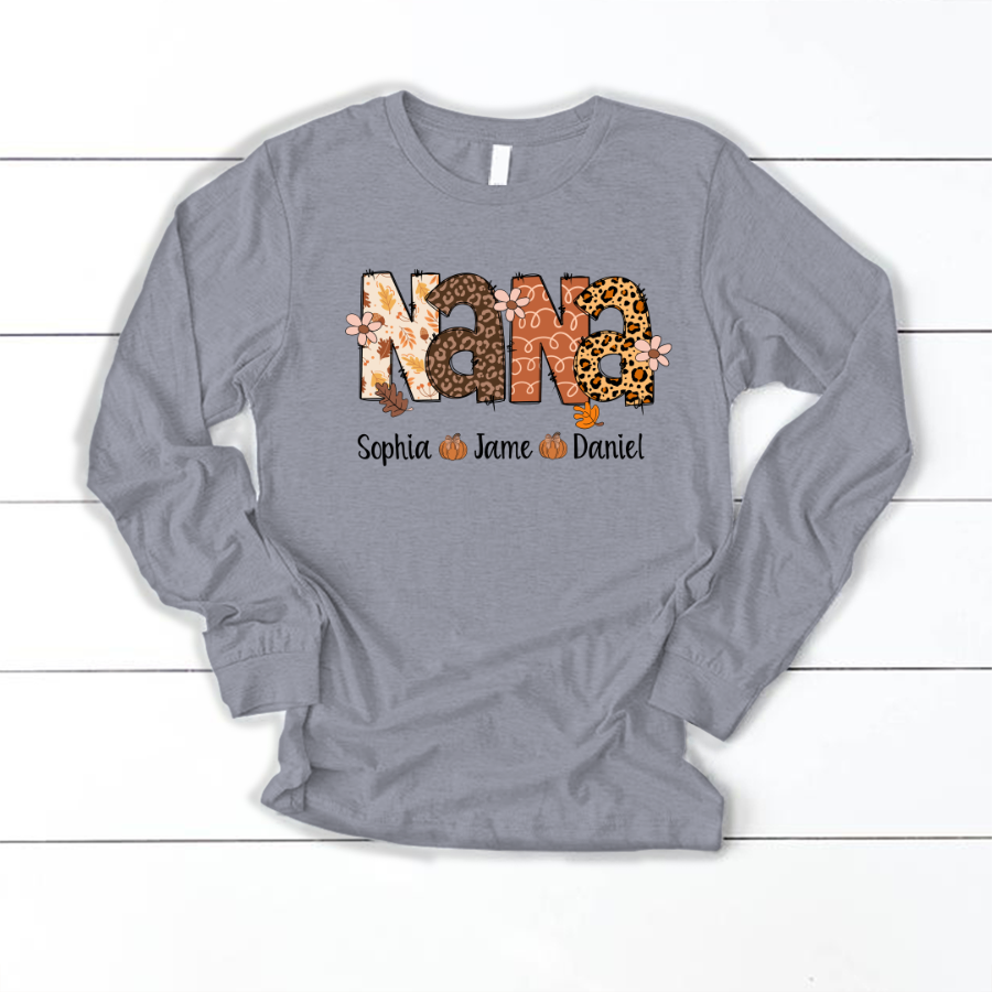 Autumn Leopard Nana And Grandkids Personalized Shirt
