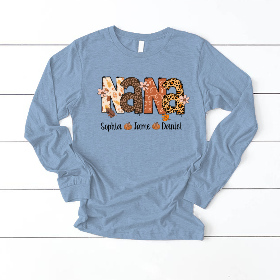 Autumn Leopard Nana And Grandkids Personalized Shirt