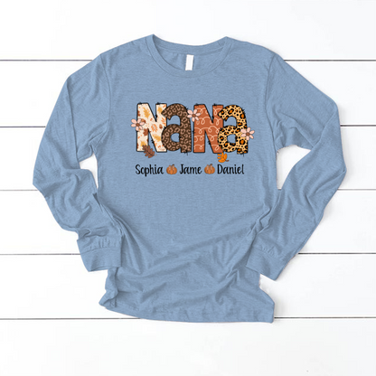 Autumn Leopard Nana And Grandkids Personalized Shirt