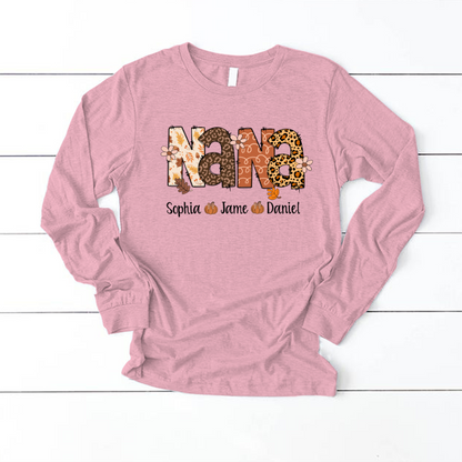 Autumn Leopard Nana And Grandkids Personalized Shirt