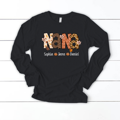 Autumn Leopard Nana And Grandkids Personalized Shirt