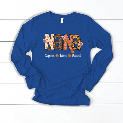 Autumn Leopard Nana And Grandkids Personalized Shirt