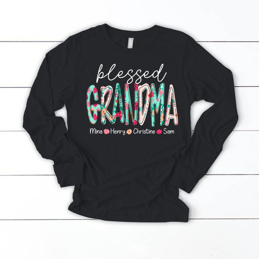 Blessed Grandma Flower And Grandkids Mother's Day Longsleeve