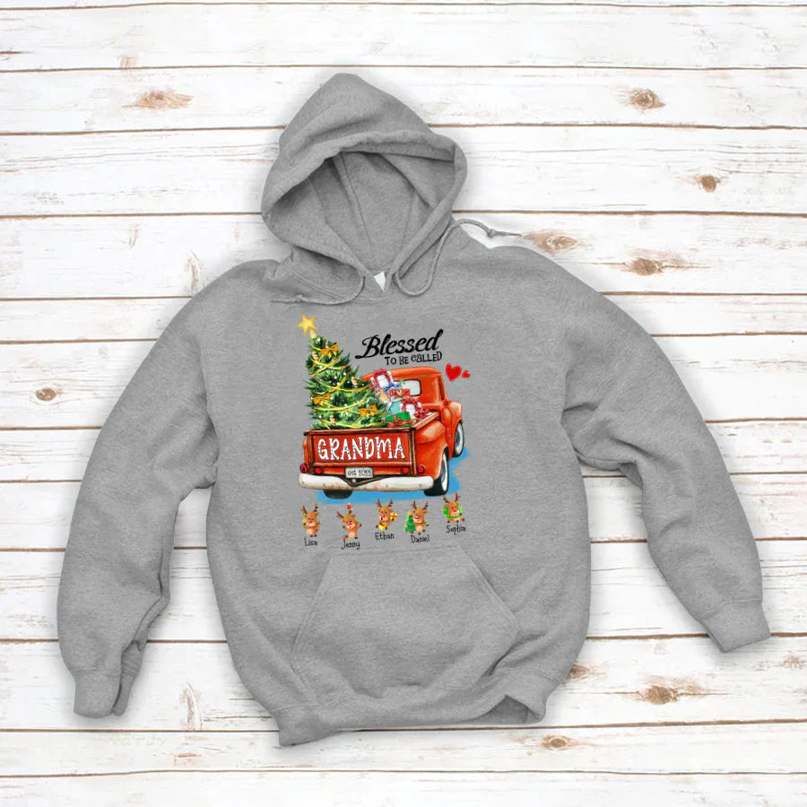 Blessed to be called Grandma Christmas Tree Truck Reindeer Hoodie