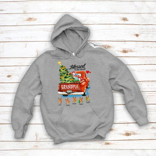 Blessed to be called Grandma Christmas Tree Truck Reindeer Hoodie