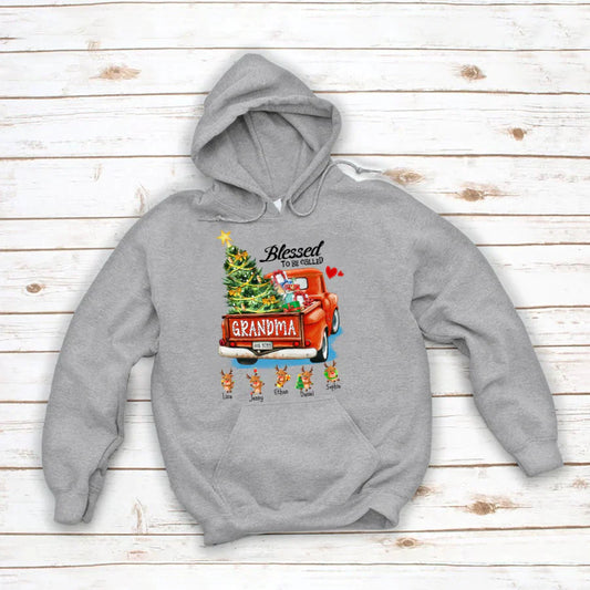 Blessed to be called Grandma Christmas Tree Truck Reindeer Hoodie