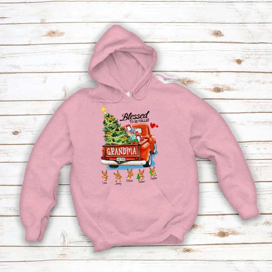 Blessed to be called Grandma Christmas Tree Truck Reindeer Hoodie