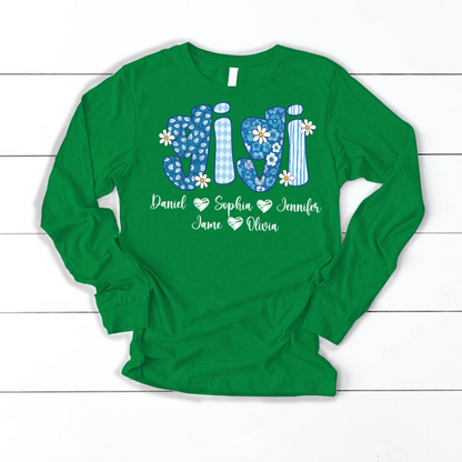 Blue Floral Gigi Personalized Grandma Gift with Grandkids Names Shirt