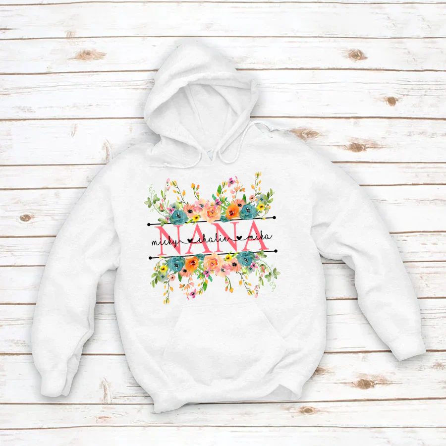 Bright Watercolor Floral Nana And Grandkids CTH01 Hoodie