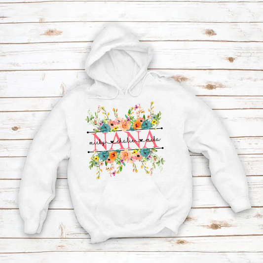 Bright Watercolor Floral Nana And Grandkids CTH01 Hoodie