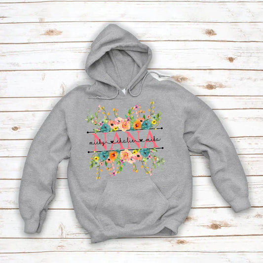 Bright Watercolor Floral Nana And Grandkids CTH01 Hoodie